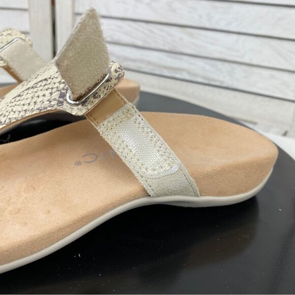 Vionic Wanda Leather T-strap Thing Sandals Beige 7 Bone Snake Embossed - Picture 11 of 12